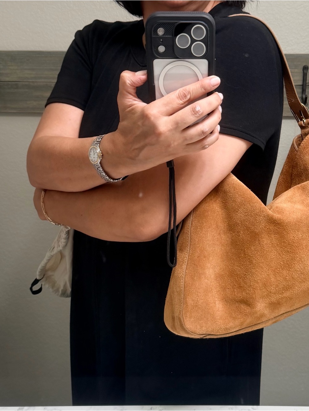 Berkeley Large Suede Shoulder Bag in Tan - Picture 8 of 8